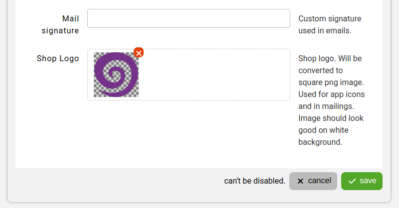 shop logo setting core settings